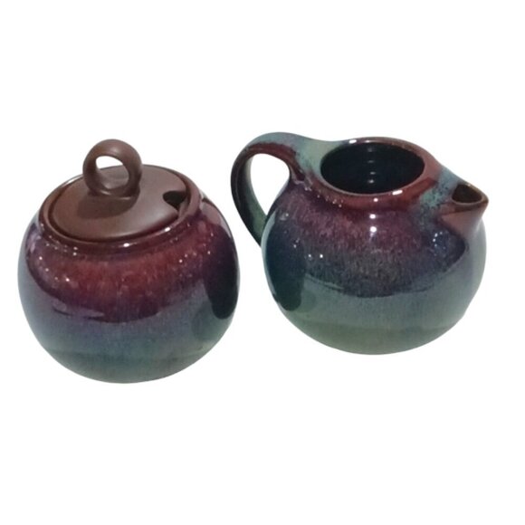 Vintage Ch'a Tea Collection Creamer & Lidded Sugar Bowl Reactive Brown - Picture 2 of 9